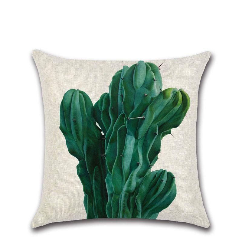 Premium Quality Cotton Linen Square Pillow Cover Featuring Tropical Cactus Design