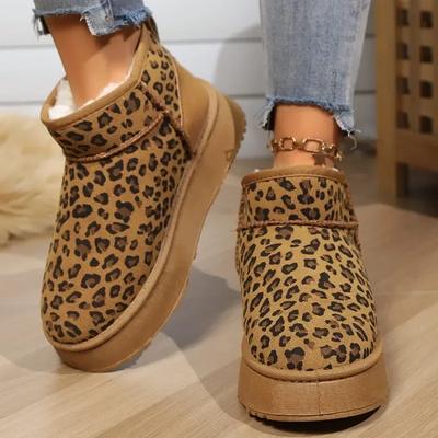 Women Leopard Platform Flats Snow Ankle Boots Fur Warm Shoes Winter 2025 Trend Cozy Short Plush Casual Boots Cotton Botas Mujer