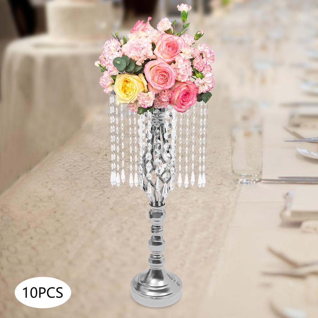 Bymaocar 10 Pcs Silver Crystal Flower Stands,Tabletop Metal Flower Vase for Gift,Wedding,Event,Reception,Birthday,Home DIY Decor