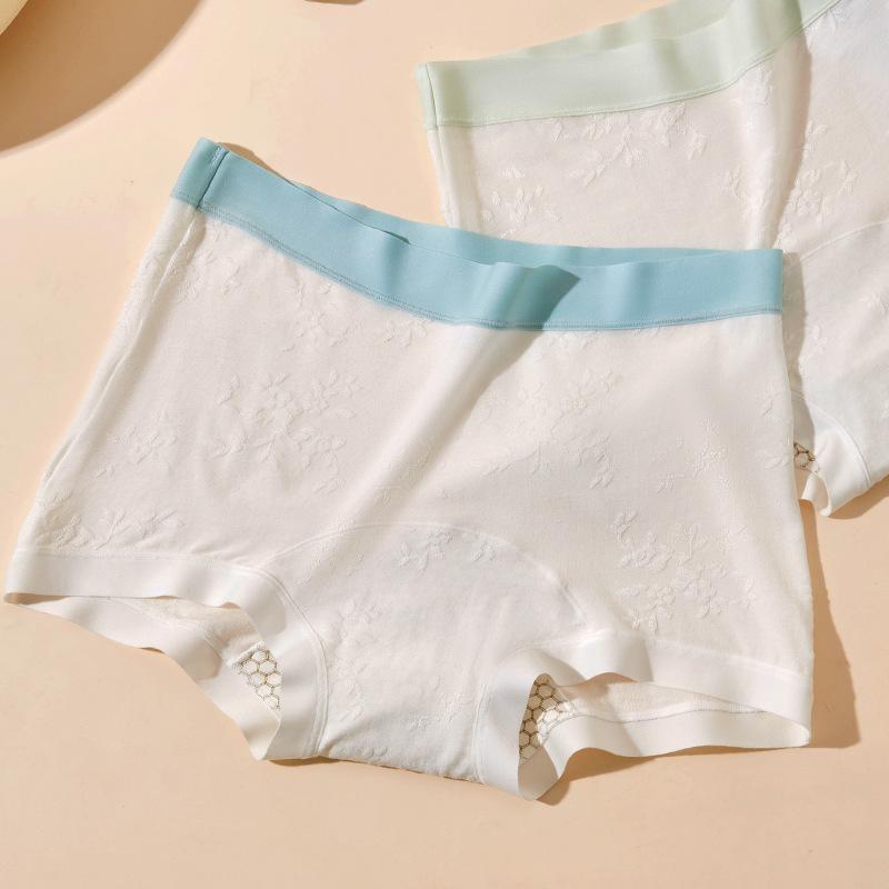 Women's Spring and Summer Pure Cotton 10A Antibacterial Mulberry Silk No Trace No Hip Mid Waist Flat Angle Briefs Einson