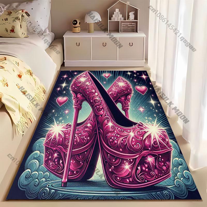 Elegant Sparkly Pink High Heels Carpet Yoga Living Room Room Decor Children's Crawling Mat Doormat Area Rug Games Mat