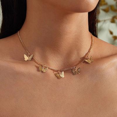 C046 Trendy Versatile Personality Tassel Geometric Collarbone Chain Butterfly Simple Elegant Single Layer Necklace