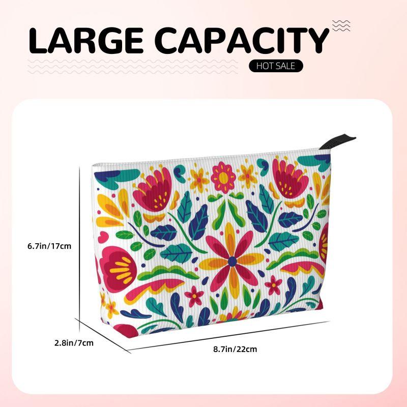 Mexican Flowers Floral Art Print Cosmetic Bag Women Portable Makeup Bag Organizer Case Beauty Storage Toiletry Bags