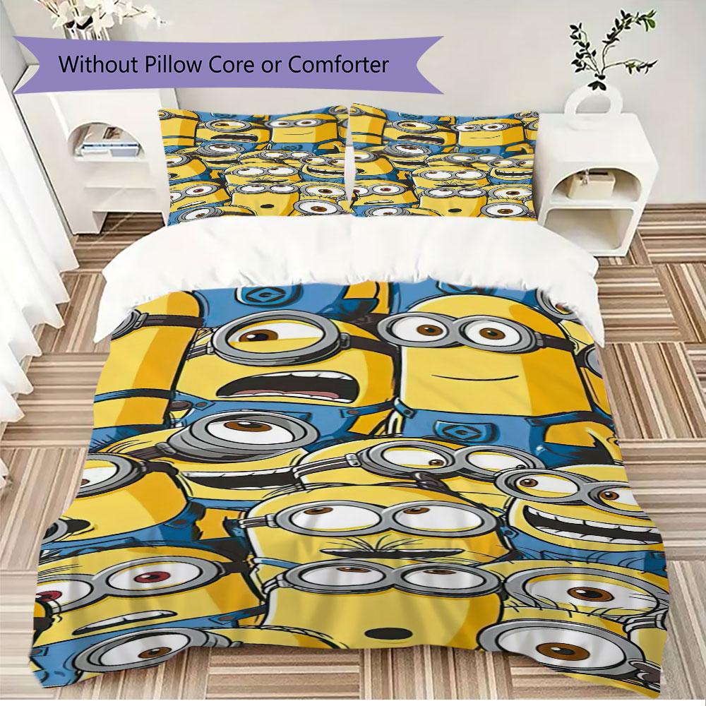 Minions Themed Printed Bedding 3PCS Cute Cartoon Suit For Children Boys Teens Bedroom Home Decoration