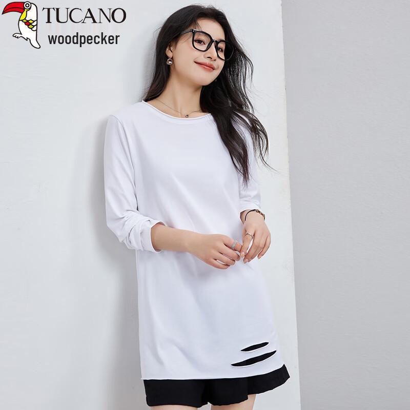 Women s Woodpecker Distressed Round Neck Long Sleeve T-Shirt L