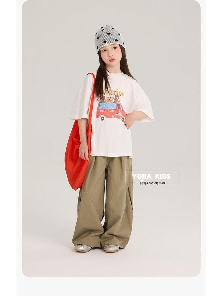YOJIA Girls' Pure Cotton Short-Sleeve T-Shirt, New Korean Style, Lightweight Spring/Summer 2026 Top