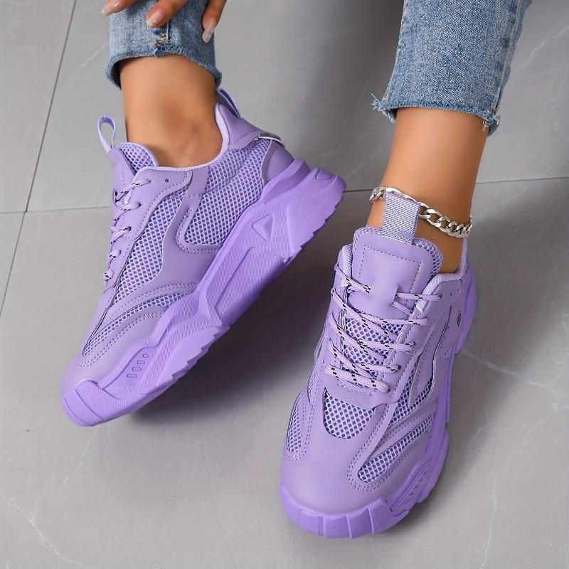 2025 Godisfärg Mesh Pop Skor Dam Tjock Sula Casual Sneakers Hundra Mjuk Sula Andningsbara Löparskor