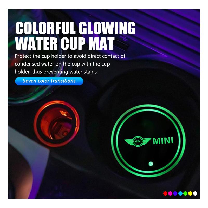 For MINI Car Cup Holder Bottom Pad 7 Color Luminous LED Coaster Cooper One S JCW Countryman R56 R50 R53 R55 F56 F55