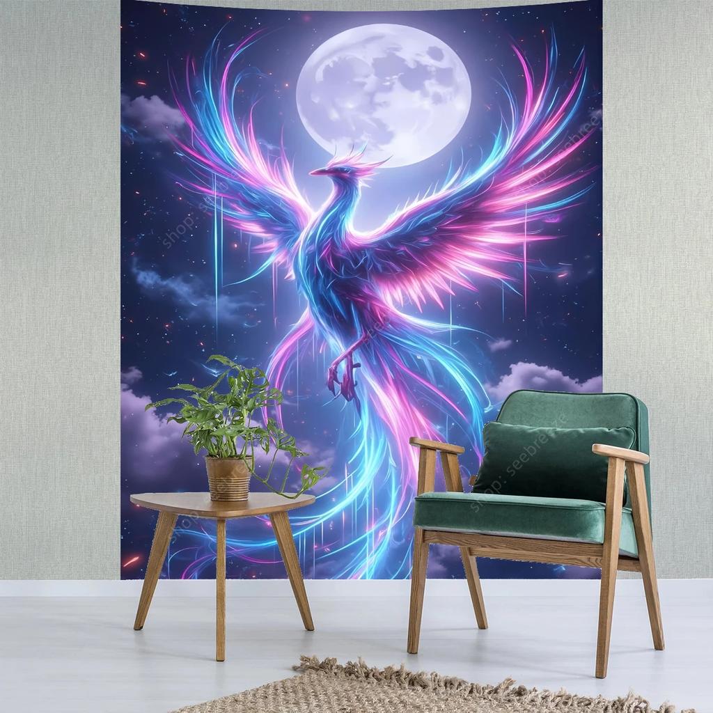 Vibrant Phoenix Tapestry  Cosmic Art for Bedroom Decor Modern Style Enhance Your Space with Mythical Vibes and Colors