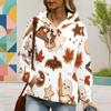Women Plus Size Long Sleeve Drawstring Hoodie Cute Cartoon Bat Print White Kangaroo Pocket Pullover