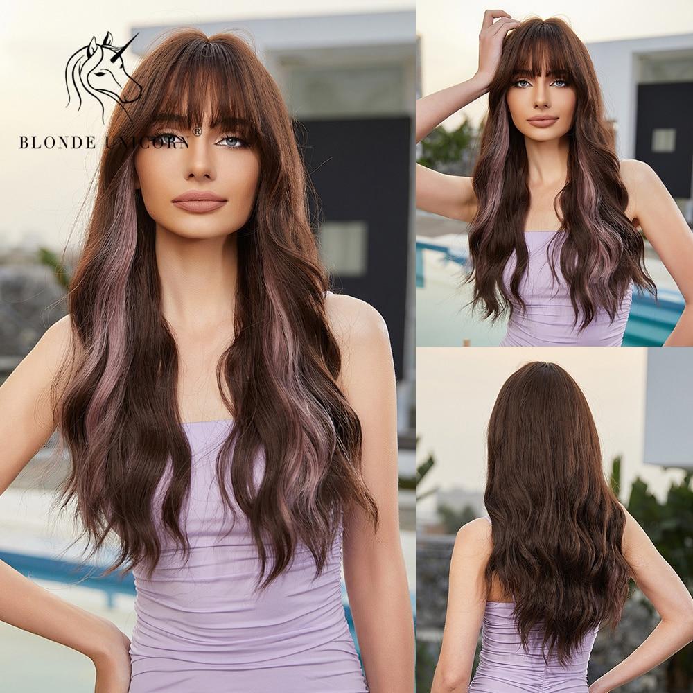 Women Long Body Wavy Synthetic HairTypeWigs Ash Gray Blonde Cosplay Party Lolita Wig with Bangs