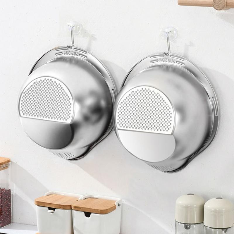 Easy To Store Rice Washing And Draining Tool Multipurpose Stainless Steel Strainer Bowl for Rice and Vegetable Draining