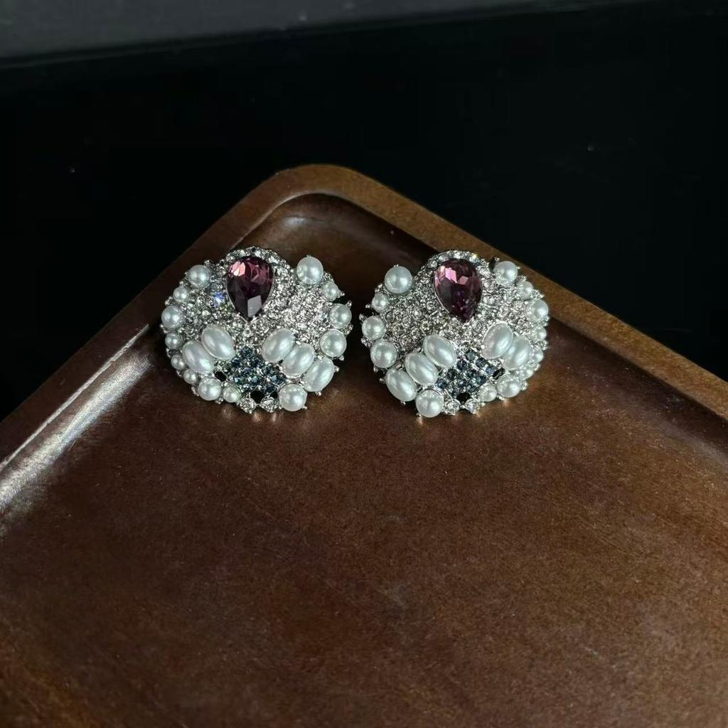 Medieval Vintage Earrings Women'S Retro Court Style Personality Full Diamond Earrings Light Luxury High-End Ear Jewelry