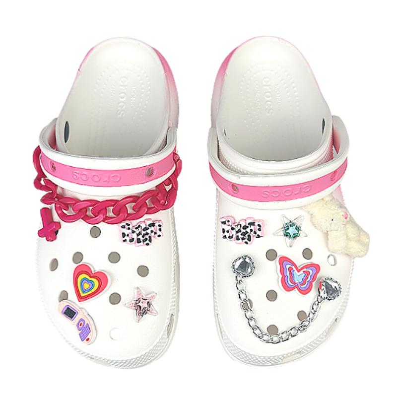 Crocs Classic Platform Clog Court Elf Peach Pink Love Retro Beach Cute Hole Shoes Women's Pink White