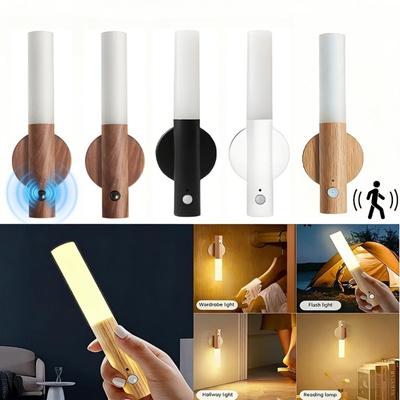 LED Holz Magnetischer Bewegungssensor Nachtlicht, USB Wiederaufladbare Atmosphärenlampe für Treppenhaus Flur Schlafzimmer Schrank