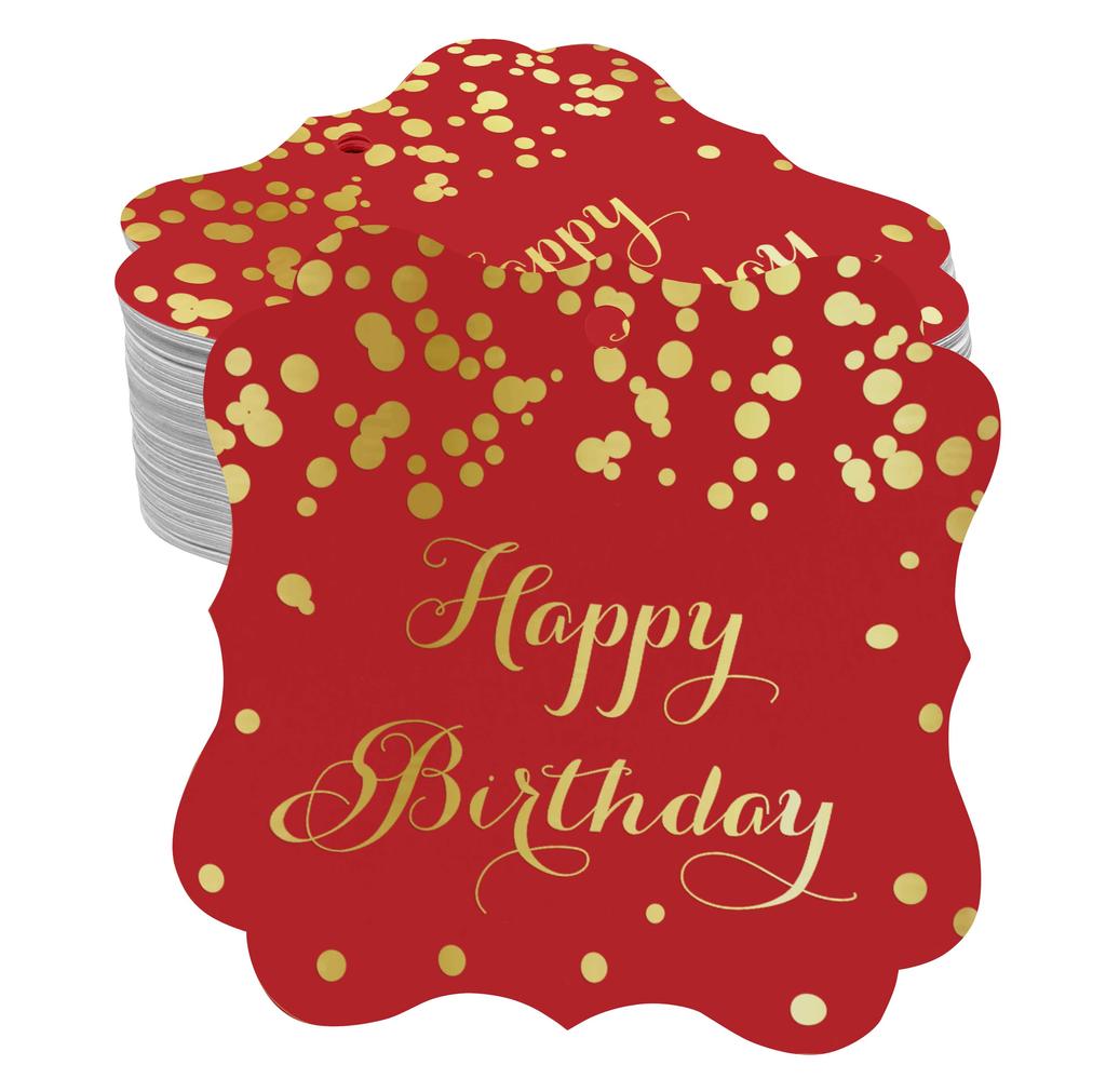 Inkdotpot Real Gold Foil Bracket Shape Paper Hang Tags Happy Birthday Favor Tags Pack Of