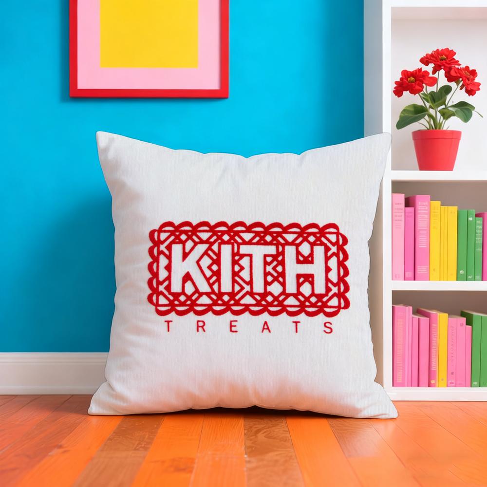 Classic Logo K-Kith Cushion Cover Plush Fabric Soft Double-Sided Printed Sofa Warm Winter Home Gift Pillow Case