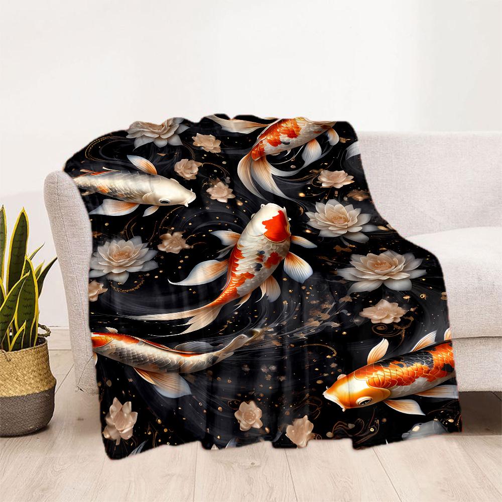 Koi Fish Lake Blanket Warmthful Decor Perfect for Chair Sofa Seaside for All Seasons Digital Print Best Holiday Gift for Friends Family