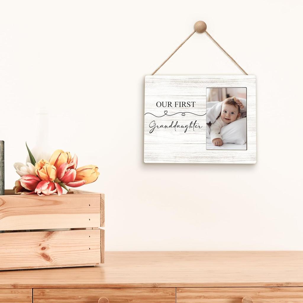 First Granddaughter Gifts Picture Frame 4x6, First Time Grandparents Gifts Photo Frame, New Baby Gift for Grandparents, New Grandparent Gift Wooden