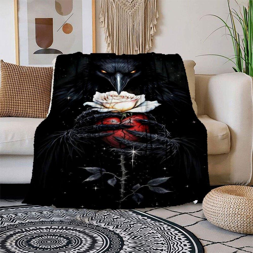 

Gothic Raven with Rose Heart Wall Art Print PosterBlanket Flannel Throw Blanket for Sofa, Bed, Travel, Camping, Office, Couch, Chair, And Be 150x180cm