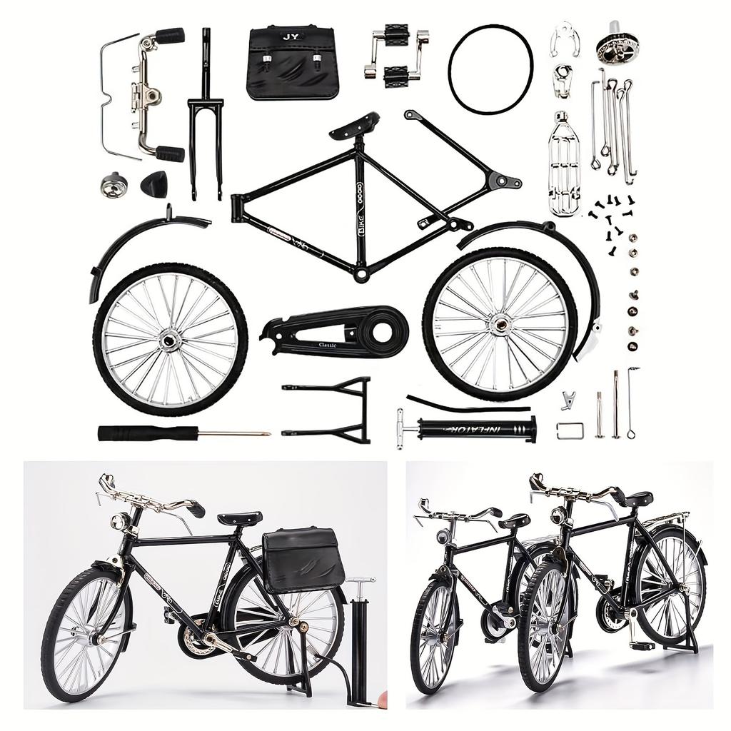 Kit Modelo de Bicicleta Vintage - Conjunto Miniatura de 51 peças com Inflador e Estojo, Liga de Alumínio, Presente de Colecionador e Decoração.
