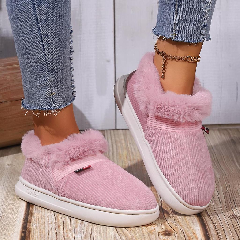 Pantofole di velluto a coste foderate in peluche per coppie Calzature comode per la casa in inverno con suola morbida