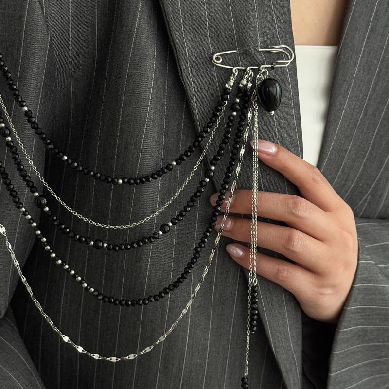 Long  Chain Brooch Able Multi-Layer Chain Brooch Ornament Punk Tassel Pin For Women Men Suit Jacket Accessory