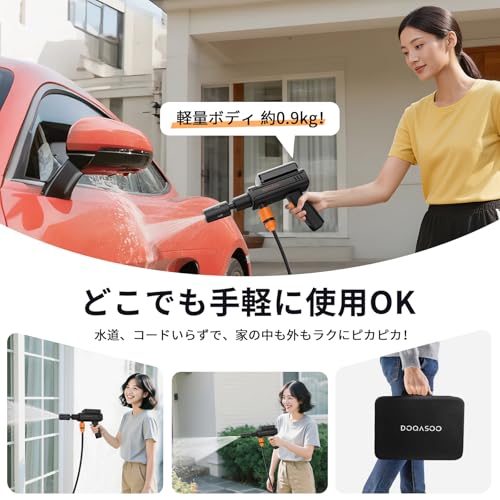 DOQASOO Handheld High-Pressure Washer with High-Performance 5-in-1 Nozzle, Rechargeable, Lightweight (900g), Battery-Powered, Compatible with Bottled