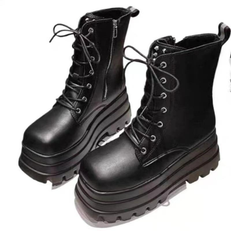 Chunky Platform White Ankle Boots Women Shoes Autumn Winter Pu Leather Booties Mujer Punk Thick Bottom Motorcycle Boots
