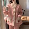 Autumn/Winter Coral Velvet Pajamas for Women Warm Casual Flannel with Velvet Thickened Can Be Worn Outside The Home Suit