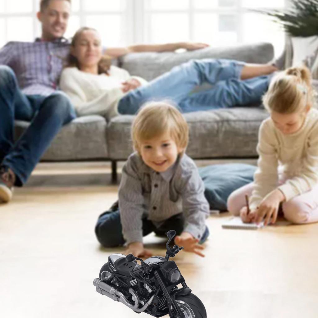 Motorcycle Toy Model Pull Back Alloy Plastic 1:12 Scale Retro Style Pull Back Motorcycle Toy for Kids Decoration Black