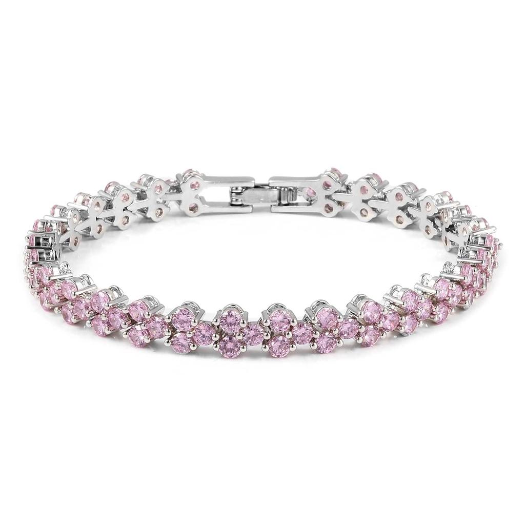 Pink Cz Tennis Bracelet -925 Sterling Silver