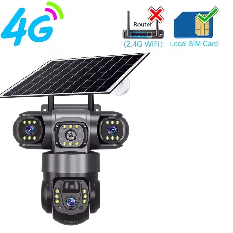 LS VISION Telecamera Solare 4G a 3 Obiettivi 15MP HD Sicurezza CCTV IP66 Impermeabile Visione Notturna Audio Bidirezionale Telecamera Tracciamento Mobile Telecamere IP V380