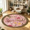 Floral Flowers (855) Theme Circular Crystal Velvet Carpet Customized Name & Text Round Soft Floor Rug For Living Room Bedroom Decor