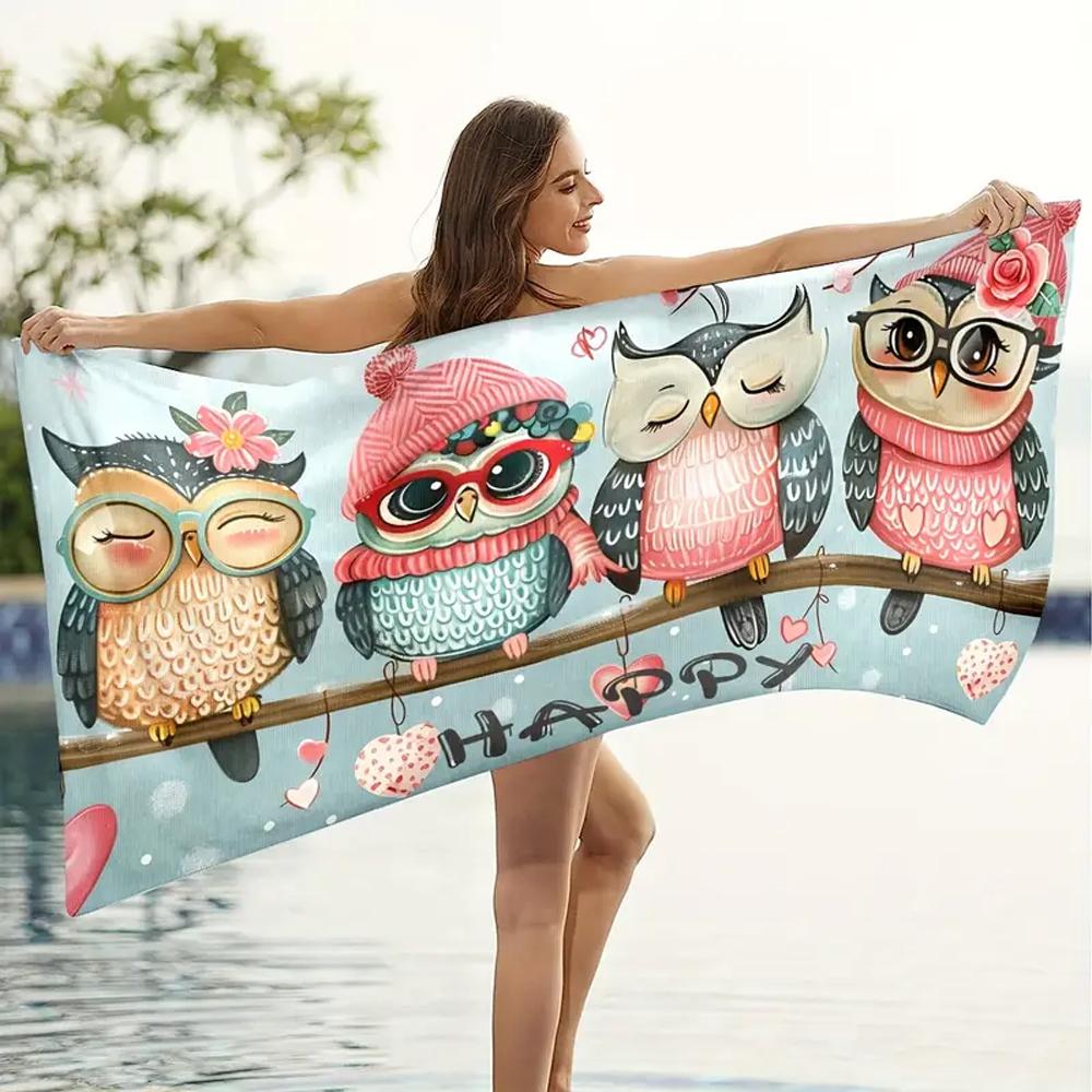 Maus Eule Tier Strandtuch Digitaldruck Dünn Schnelltrocknend Anti-Sand Mikrofaser Leicht für Schwimmen Yoga Reisen Fitnessstudio Geschenk