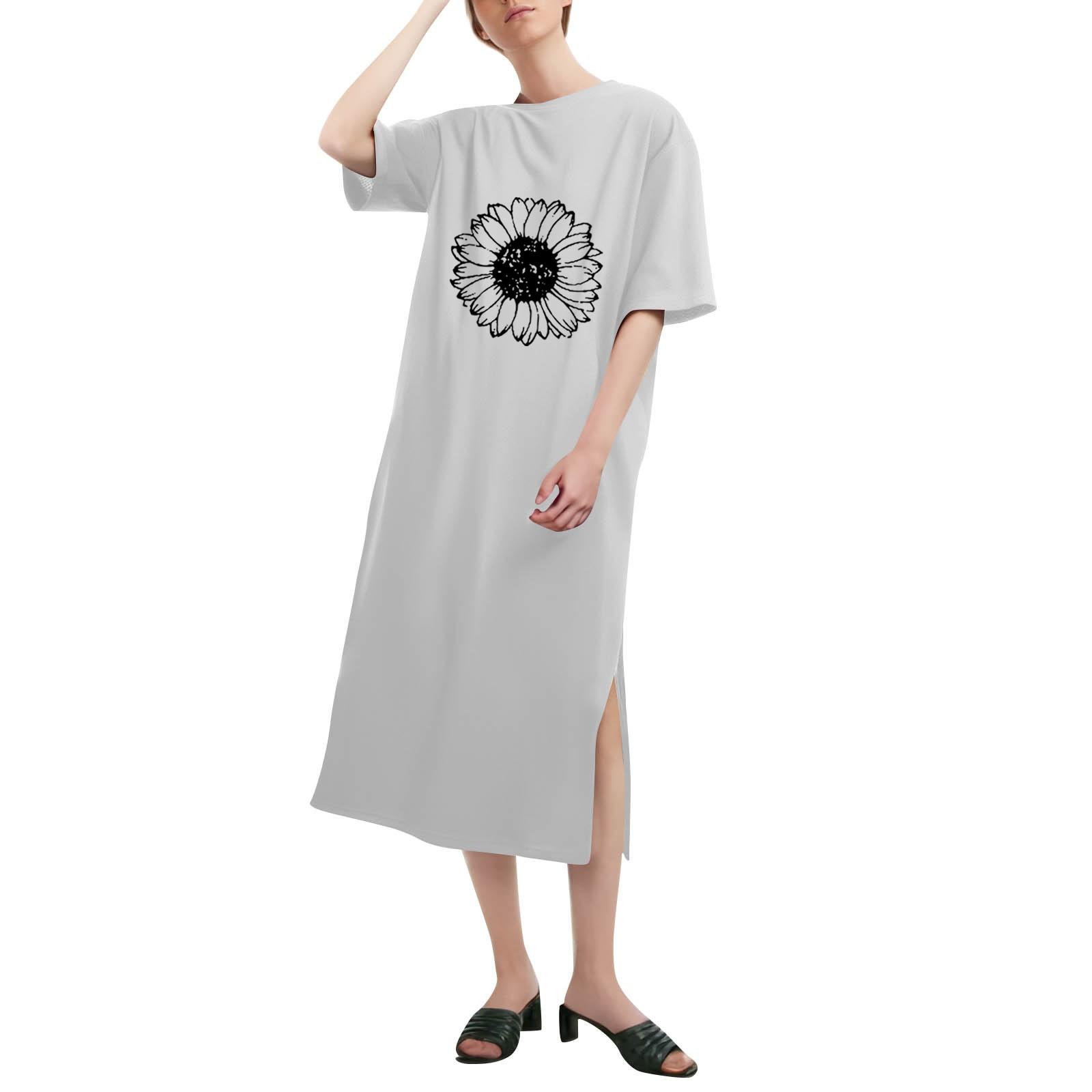 

Цветочный принт свободная рубашка с коротким рукавом и круглым вырезом длинная модная повседневная рубашка платья XXXL белый