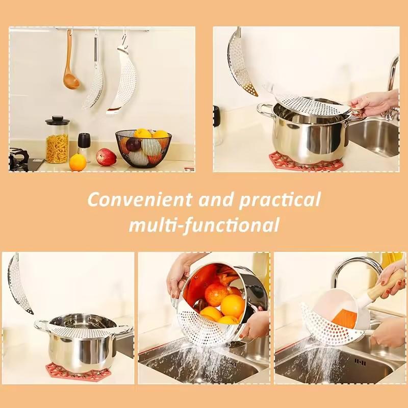 Stainless Steel Pot Strainer With Handle Kitchen Pasta Strainer Colander Insert Drainer For Different Pot Pan Vegetable Drainer