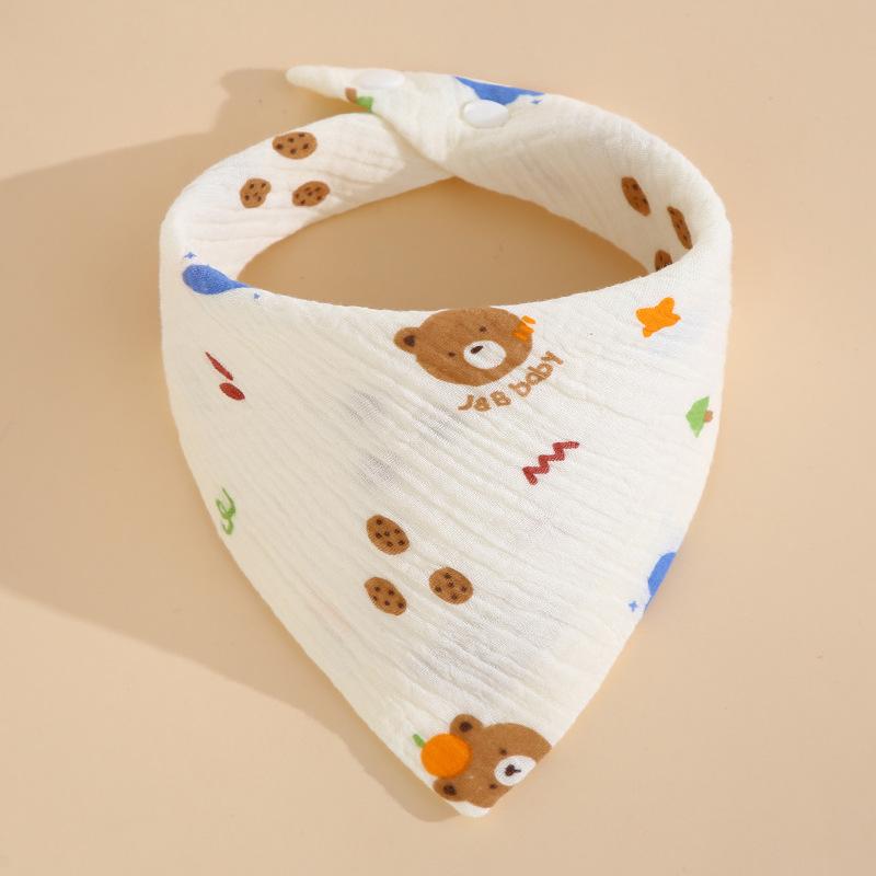 Baby Saliva Towel Class A Four-Layer Crepe Cartoon Snap-Button Bib Baby Triangle Scarf Newborn Bib