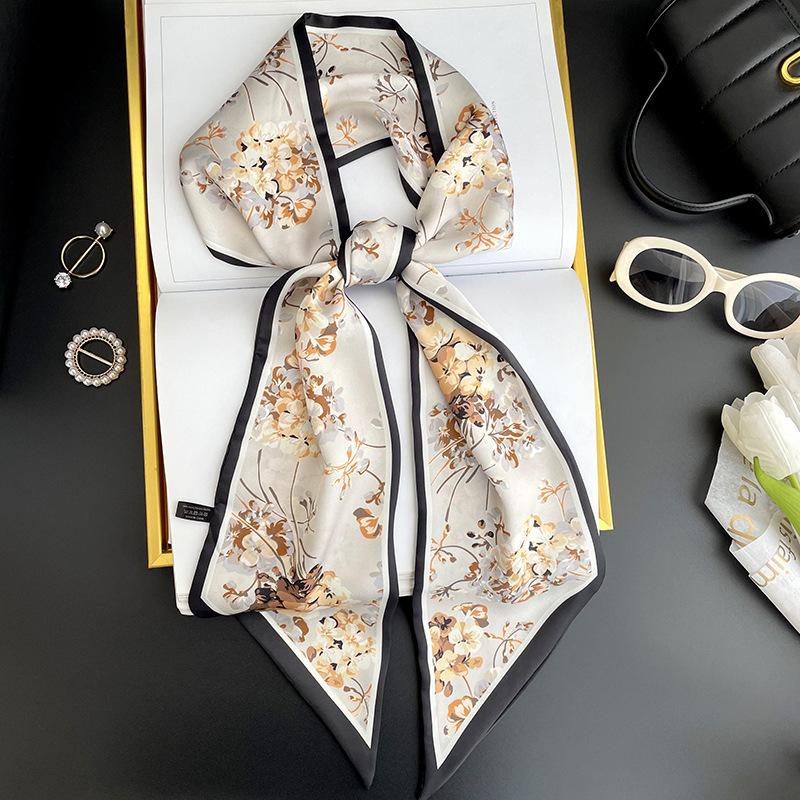 Simulated silk scarf, high-end women's headband, decorative scarf, streamer, fresh color matching, rhombus small scarf, headband.