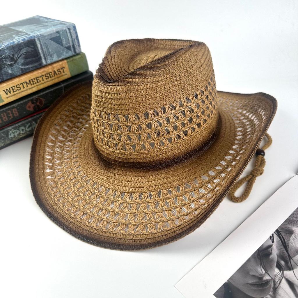 Summer new western denim straw hat European and American retro ethnic style top hat men's and women's sun protection hat sun hat