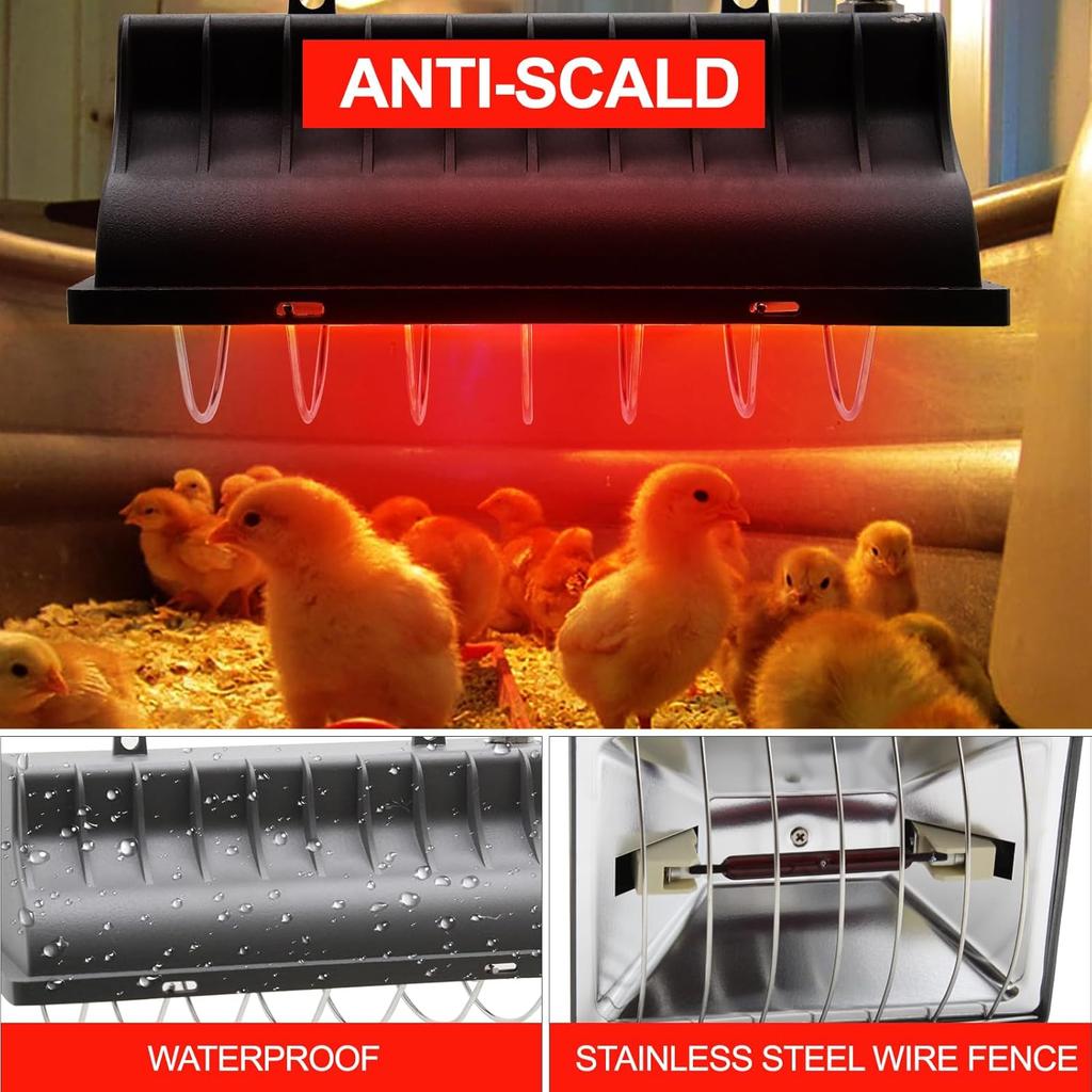 Chicken Coop Heat Lamp 250W Brooder Heater Lamp for Chicks Reptiles,2 Temp Mode Heating Lamp Adjustable Hanging Height Warmer Outdoor for Livestock