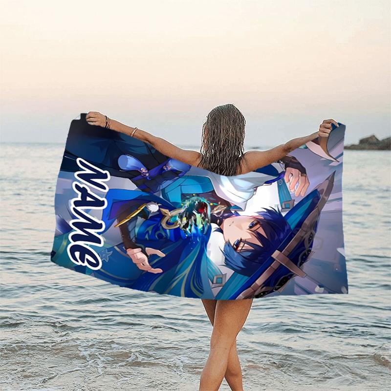 1pc Genshin Impact4 Beach Towel with Custom Name, Beach/Swimming/Bath/Picnic/Camping Towel, Suitable for Seaside Beaches