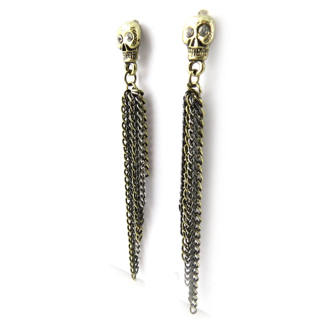 Les Trésors De Lily [N0993] - Designer-Ohrringe 'Totenkopf' gealtert goldfarben