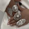 Punkové Exagerované Nepravidelné Kovové Široce Otevřené Nastavitelné Prsteny pro Ženy Imitace Perly Geometrické Prsteny na Prst Pánské Šperky