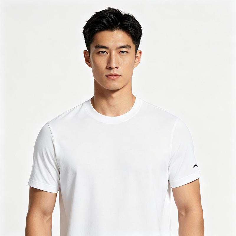 Anta Classic Comfortable Simple Solid Color Fashion Versatile Skin-Friendly Round Neck T-Shirt Men tops Pure-White 152621108-1