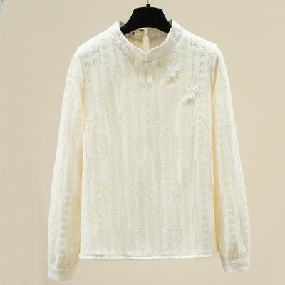 Chinese Style Plus Velvet Lace Base Shirt for Women New Chinese Stand-up Collar Button Top Chic Small Shirt