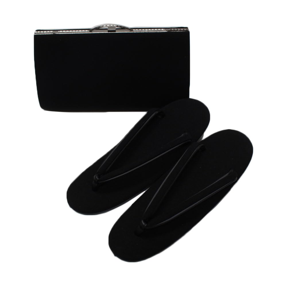 

[Kimono Biyori] [eet480] Pure Silk Japanese Mourning Wear Sandals and Bag Set for Women, Size M, in Paulownia Wood Box