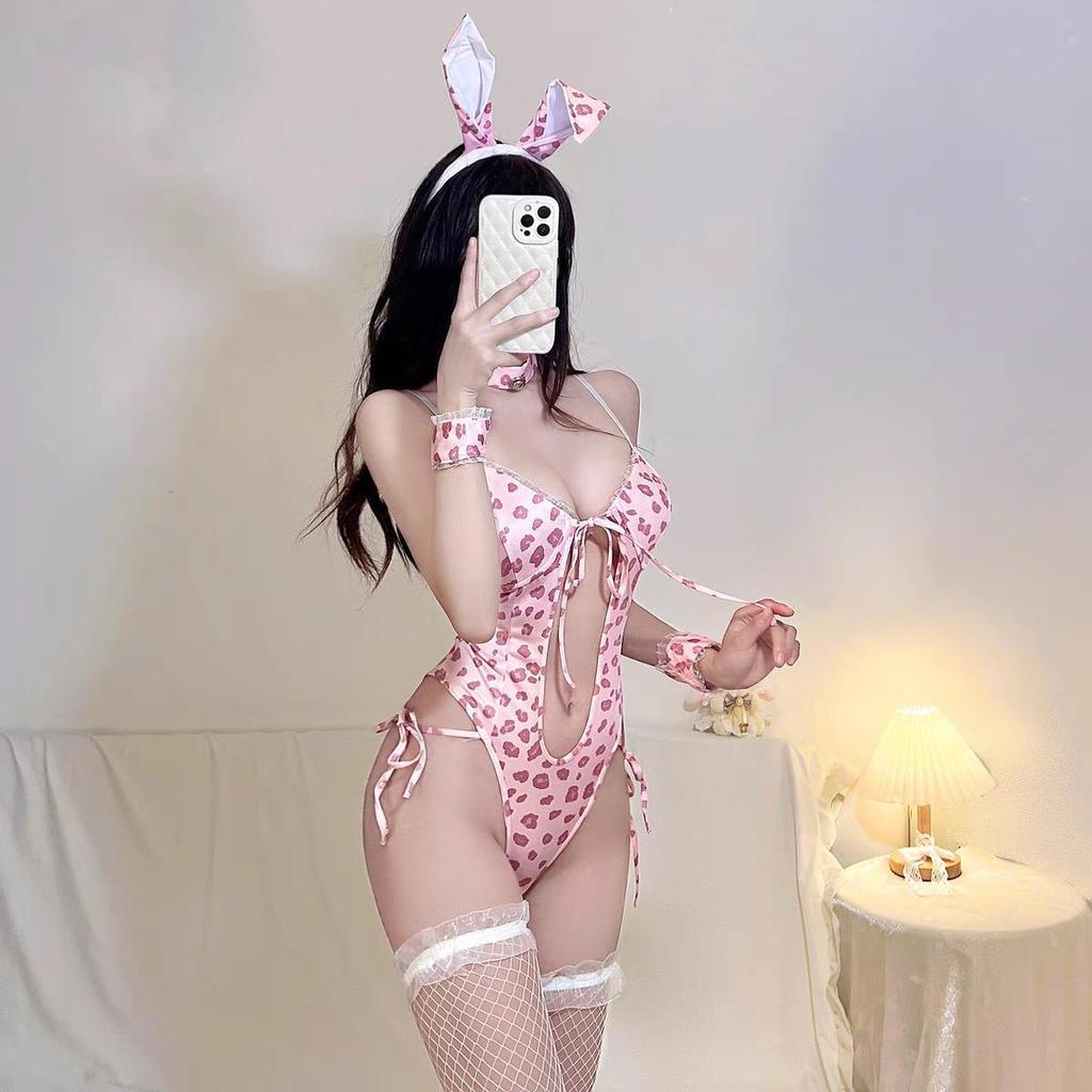 Domila Leopard Print Bunny Lingerie Pure Lust Sexy Dating Suspender Bath Robe SM Pervert Flirting Pajamas