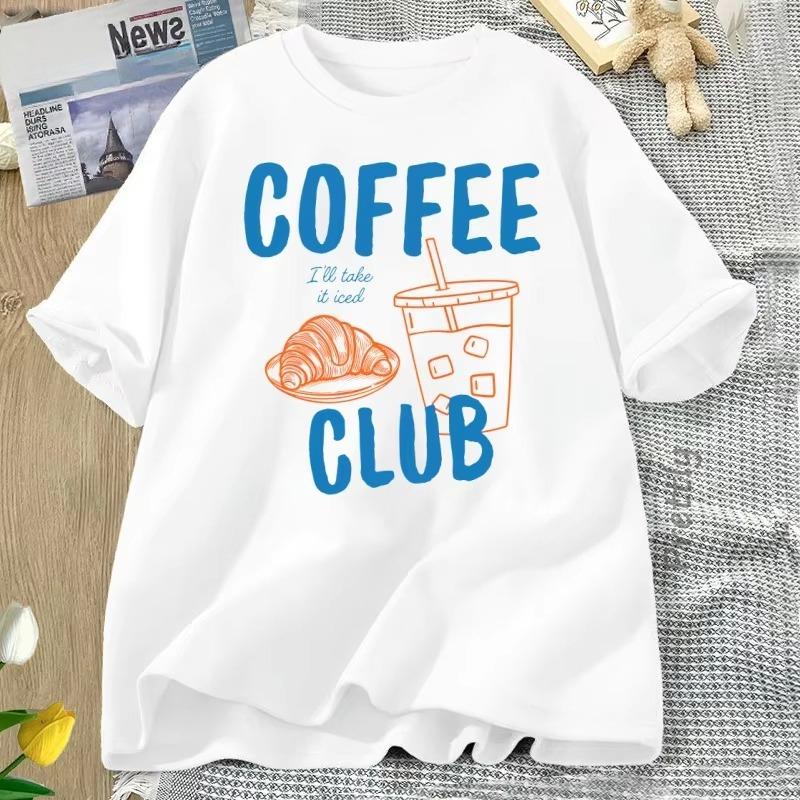 New Spring Womens Casual Round Neck Short Sleeve Coffee English Print TShirt Minimalist Design Versatile Daily Wear