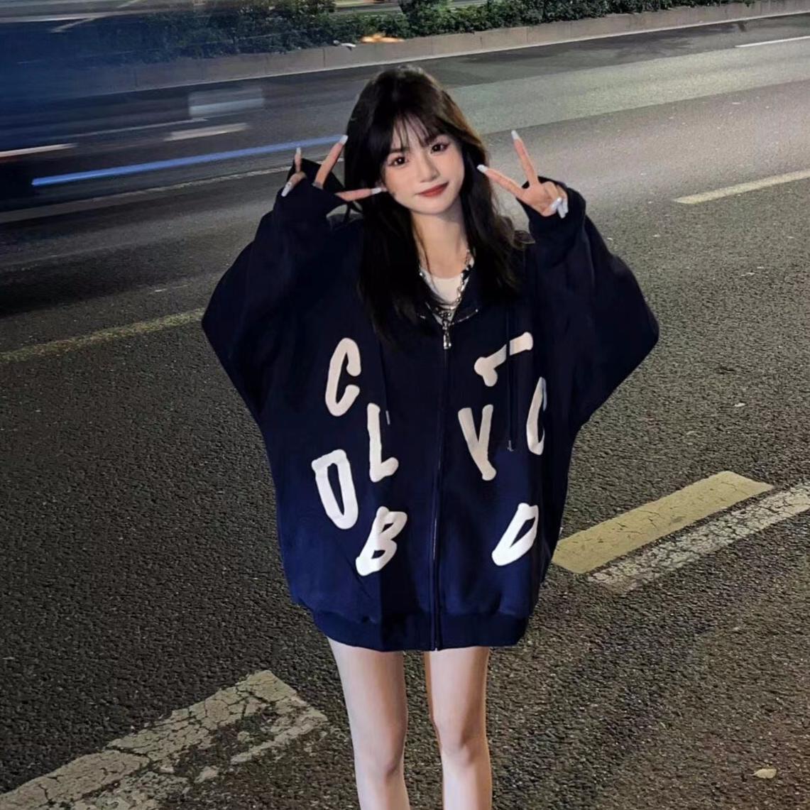 

Корейские толстовки на молнии с буквенным принтом, свободные цветные повседневные женские толстовки с круглым вырезом, офисные женские шикарные женские толстовки